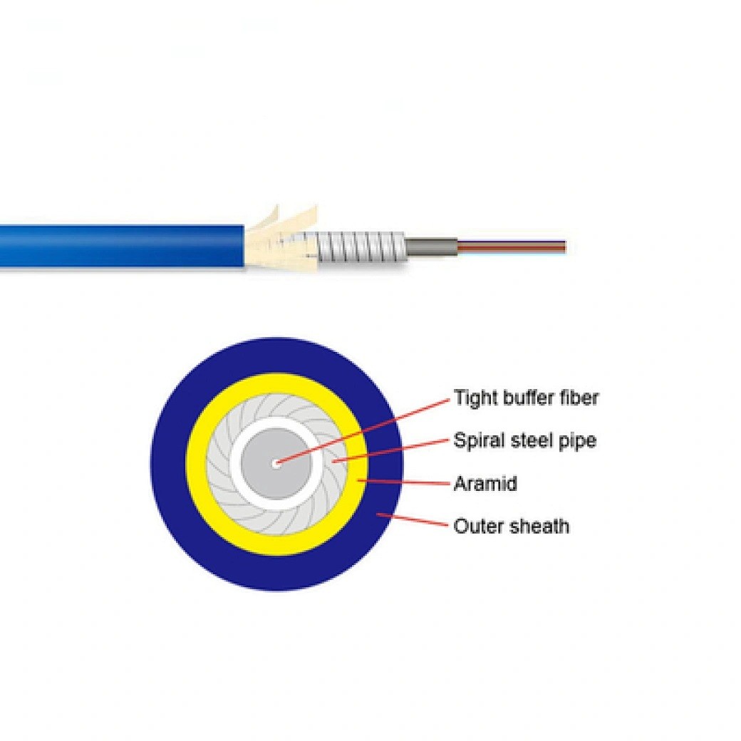 Simplex indoor Armored Fiber Optical Cable With LSZH High Strength Tensile